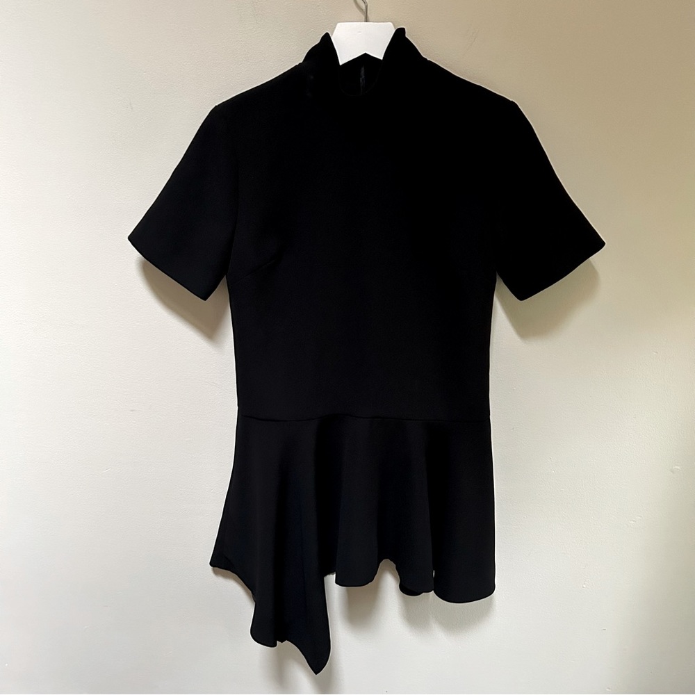 C/MEO Collective ~ Black Mock Neck Asymmetrical Short Sleeve Mini Dress size XS